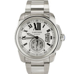 Men's Cartier Calibre White Roman 42mm Stainless Date Watch 3389 / W7100015