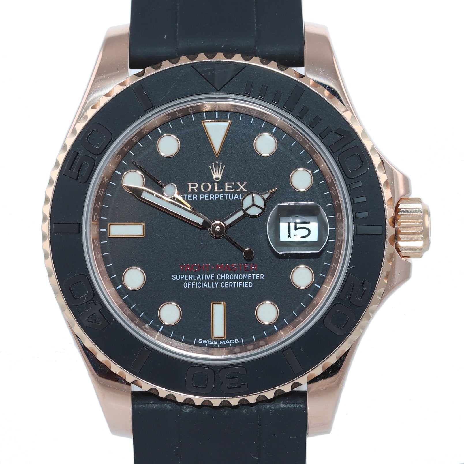 2019 Rolex Yacht-Master 116655 18k Everose 40mm Black Oysterflex Watch Box
