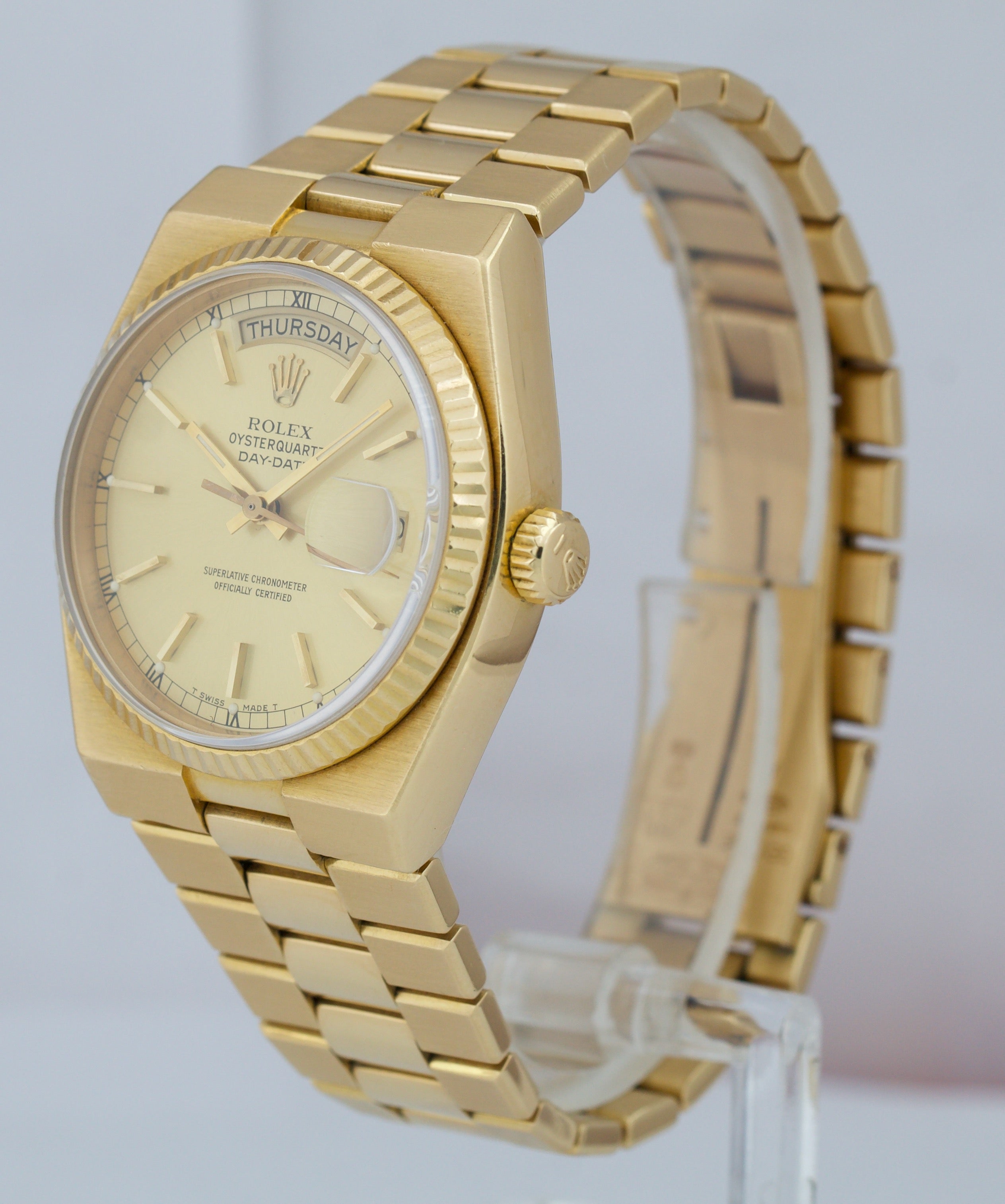 Rolex OysterQuartz Day-Date President Gold 36mm Champagne Quartz Watch 19018
