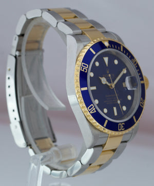 2007 Rolex Submariner 16613 Two-Tone Steel Gold Buckle Blue 40mm NO-HOLES Watch