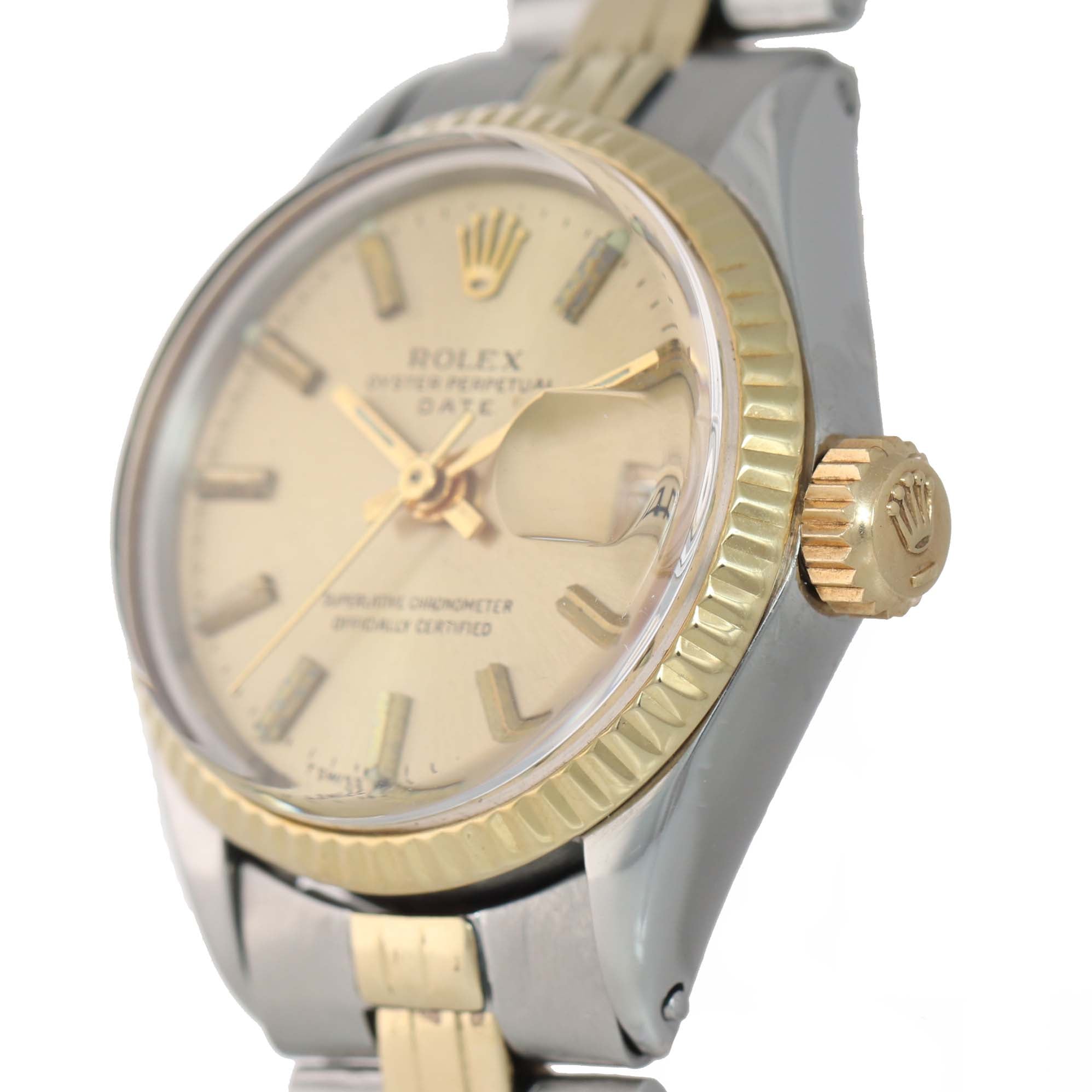 2019 SERVICE Ladies Rolex Date 6516 Two Tone 14k Gold Steel Champagne Watch Box