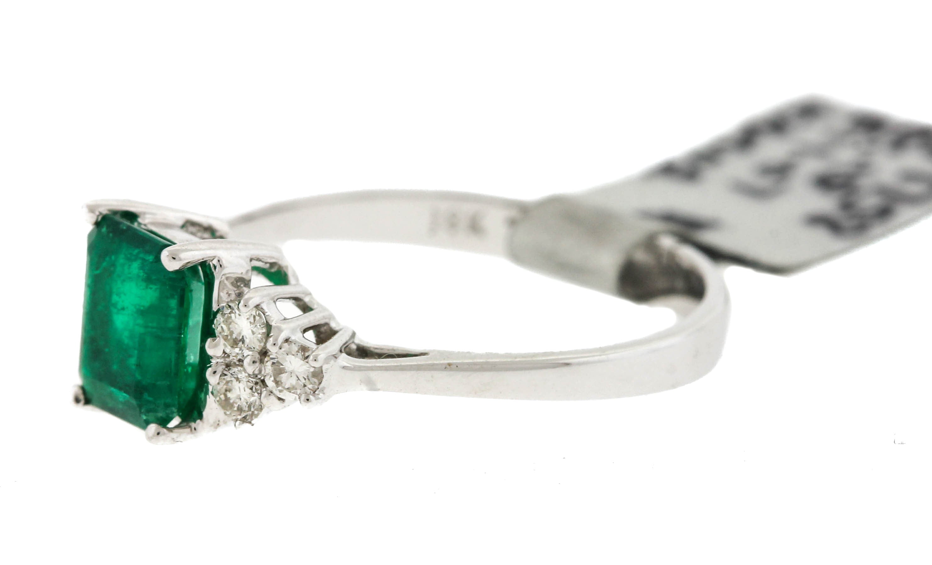 Women's Estate 18K White Gold 7x6mm Emerald Gemstone Diamond Cocktail Ring