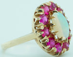 Ladies Antique Estate 10K Yellow Gold 1.18ctw Opal Ruby Cluster Cocktail Ring