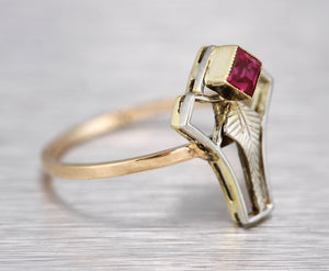 Ladies Vintage Estate 14K Yellow Gold Pink Rhodolite Gemstone Abstract Ring