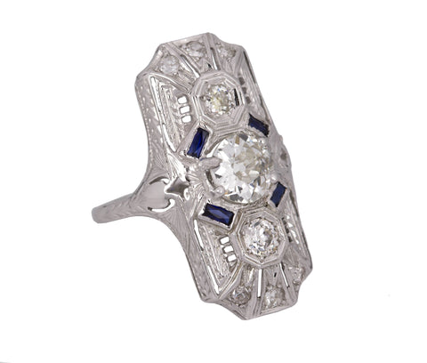 1930s Art Deco 18K White Gold 1.15CT Old European Brilliant Cut Diamond GIA Ring