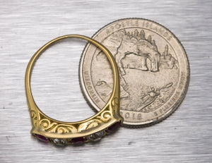 Ladies Vintage 14K Yellow Gold 0.62ctw Pink Sapphire Diamond Filigree Ring
