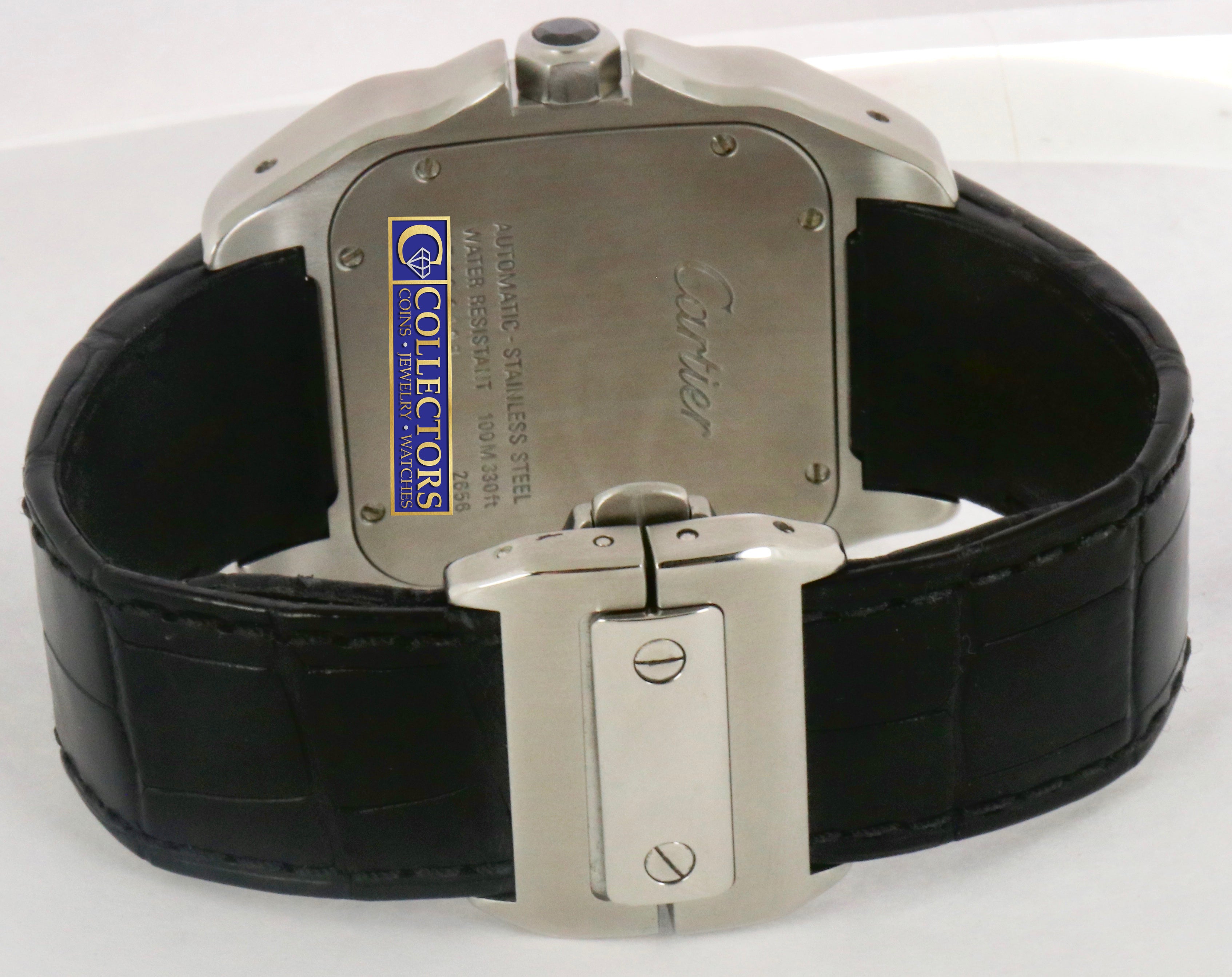MINT Cartier Santos 100 XL 38mm Stainless Black Crocodile Watch 2656 W20121U2