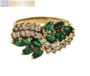 Vintage Estate 14K Yellow Gold 1.91ctw Emerald Diamond Cocktail Cluster Ring