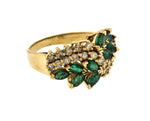 Vintage Estate 14K Yellow Gold 1.91ctw Emerald Diamond Cocktail Cluster Ring