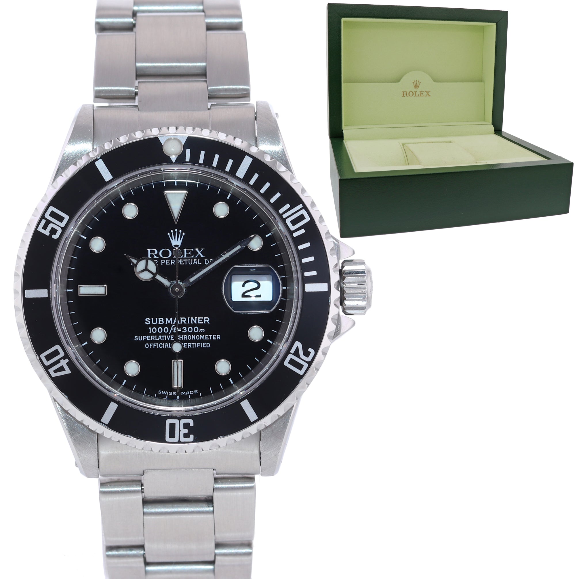 1999 Rolex Submariner Date 16610 Steel Black Dial 40mm Oyster Dive Watch Box