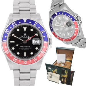 2004 Rolex GMT-Master II PEPSI Stainless Steel Black 40mm NO-HOLES Watch 16710