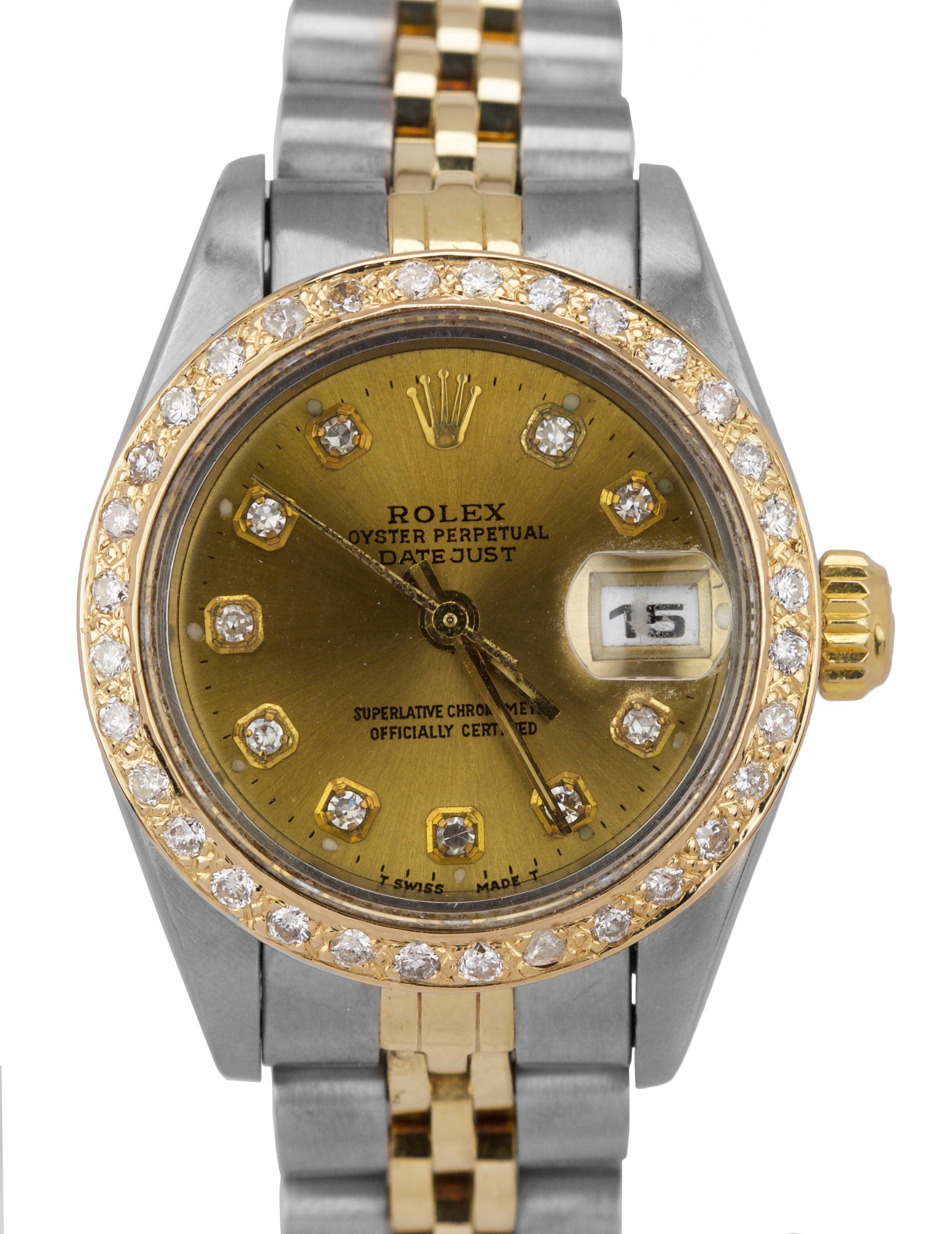 Ladies Rolex DateJust 69173 26mm Diamond Champagne Two-Tone Gold Jubilee Watch