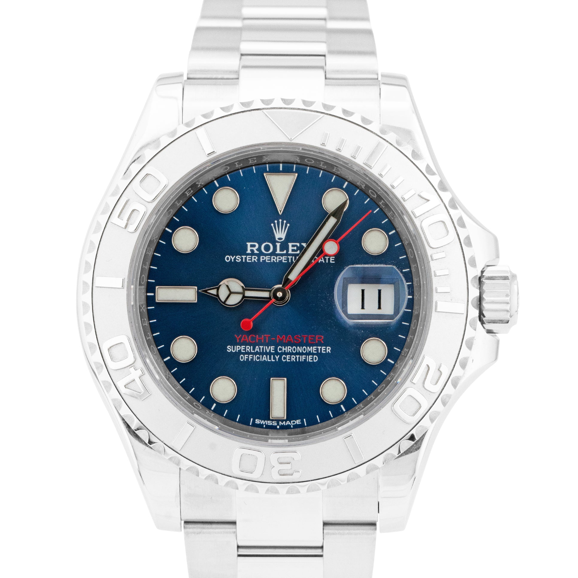 2019 Rolex Yacht-Master Stainless Steel Platinum Blue 40mm Watch 116622 B+P