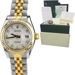 Ladies Rolex DateJust Two-Tone Gold 26mm Silver Diamond Jubilee Watch 179173 B+P