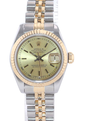 Ladies Rolex DateJust 26mm 69173 Two Tone Gold Steel Champagne Watch Box
