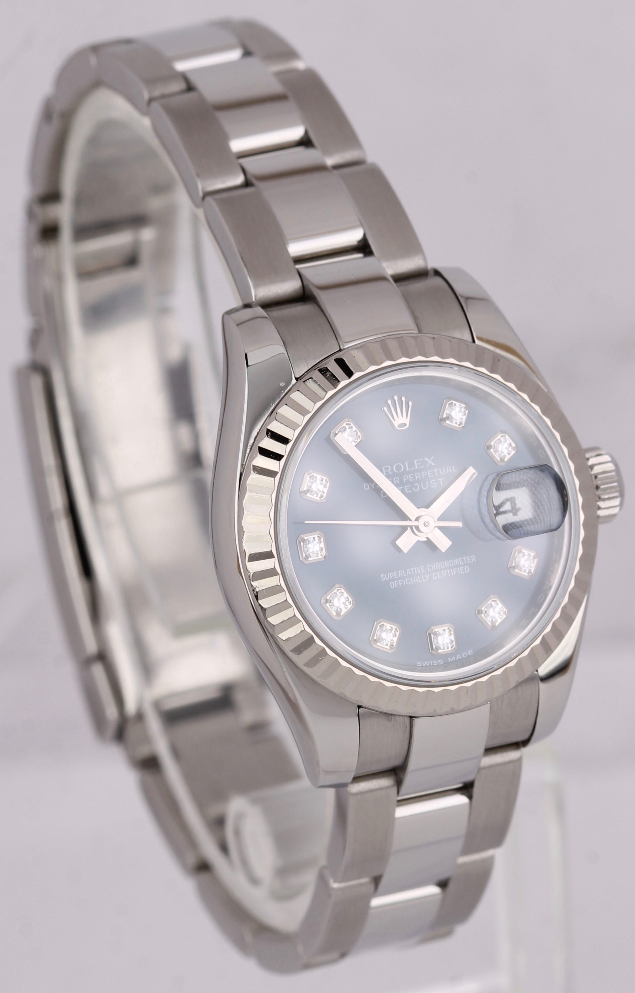 MINT Rolex DateJust 26mm REHAUT Blue Diamond Stainless Steel Date Watch 179174