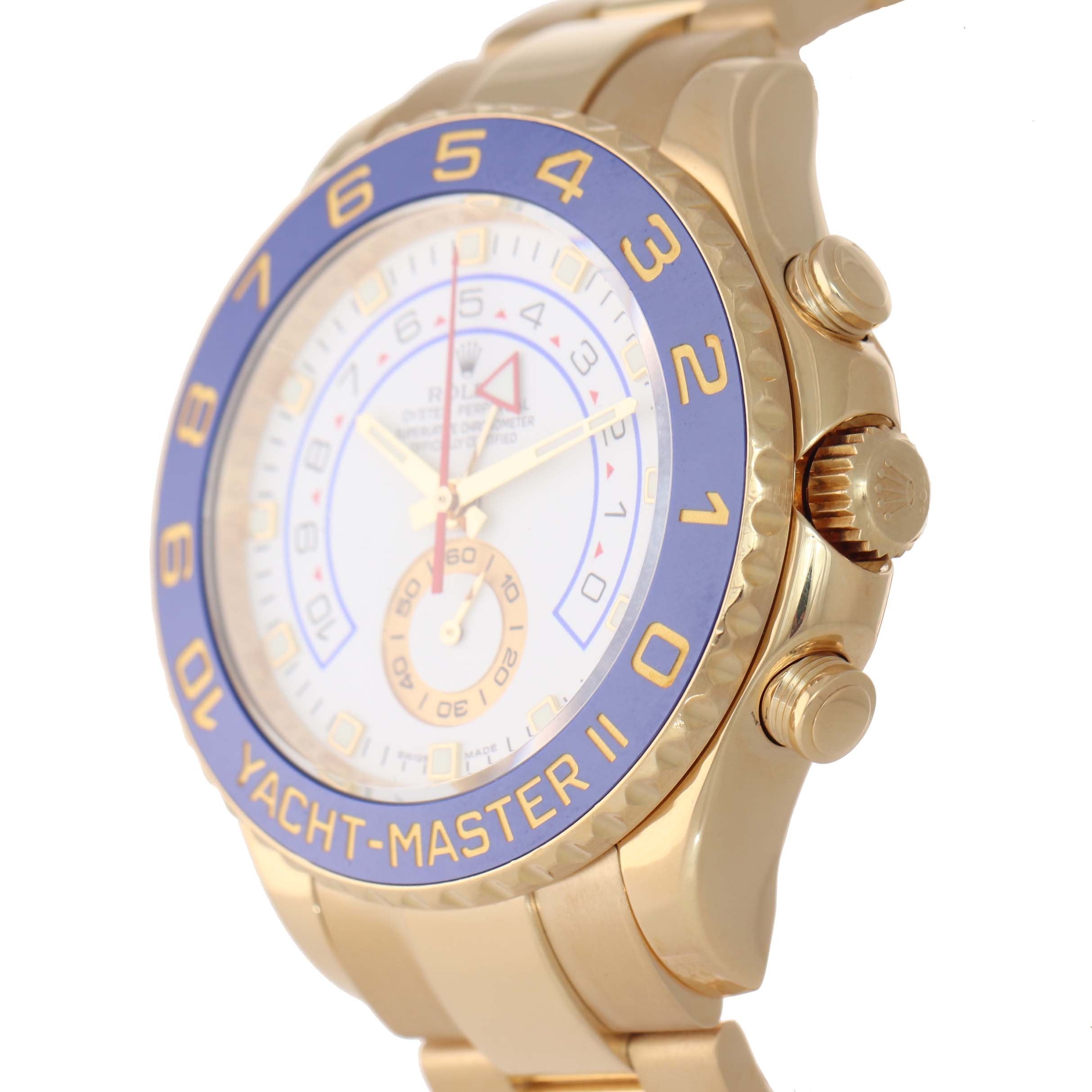 MINT Men's Rolex Yacht-Master II 18K Yellow Gold Blue 116688 44mm Watch Box