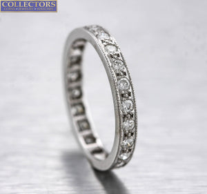Ladies Estate 14K White Gold 0.66ctw Diamond Milgrain Eternity Wedding Band Ring