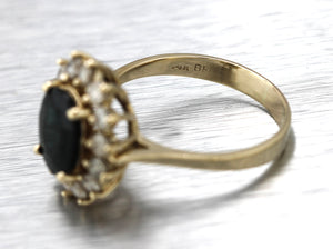 Ladies Vintage Estate 14K Yellow Gold 1.41ctw Diamond Blue Sapphire Halo Ring