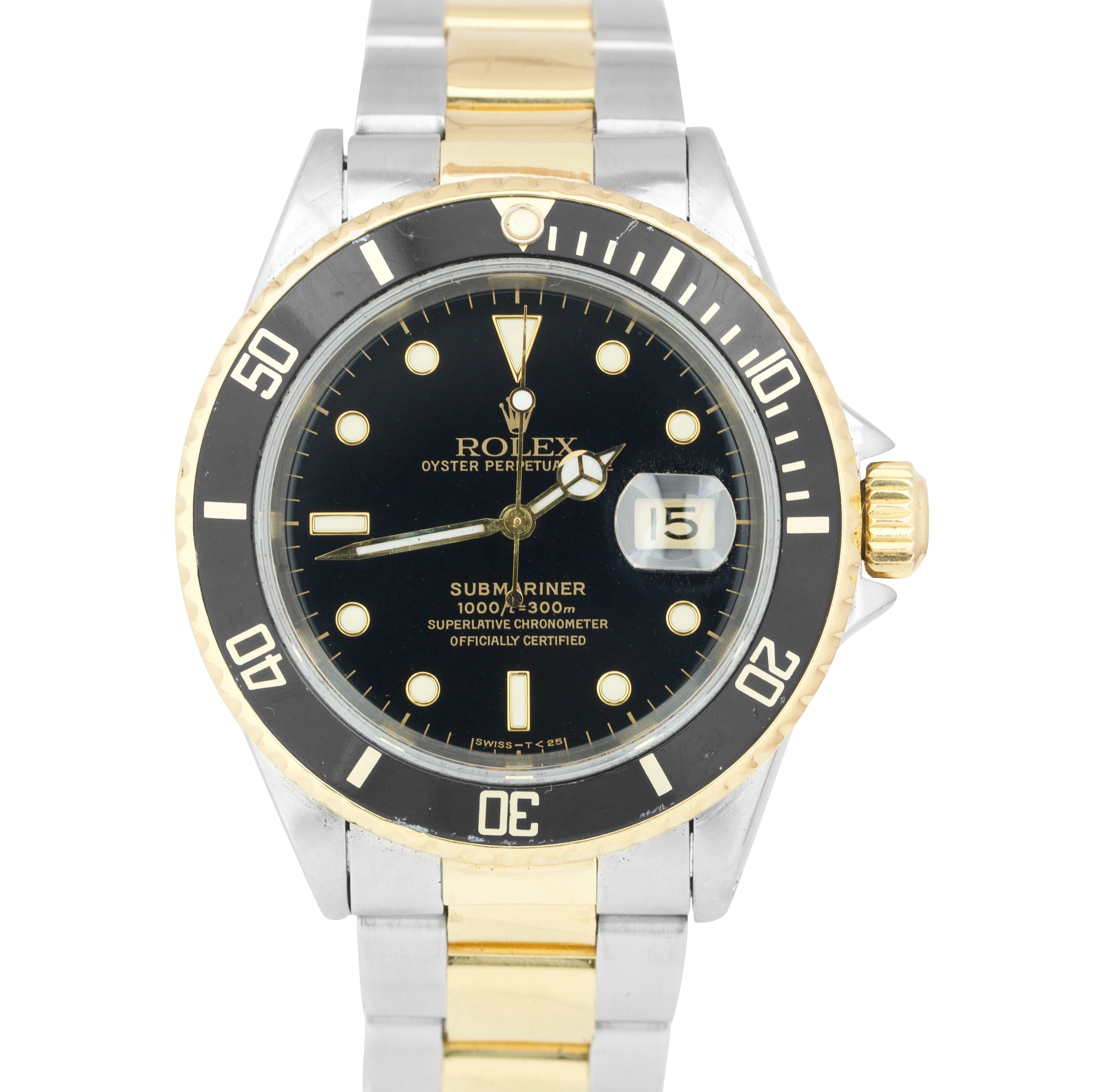 Rolex Submariner Date 18K Two-Tone Yellow Gold Steel Black 40mm Watch 16613