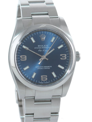 MODERN Rolex Oyster Perpetual Airking 34mm Blue Arabic 114200 Steel Watch Box