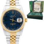 Rolex DateJust 36mm Blue Two-Tone 18K Gold Stainless Jubilee Watch BOX 16233