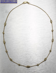 Ladies Estate 14K 585 Yellow Gold 0.26ctw Diamond Station Chain 14.50" Necklace