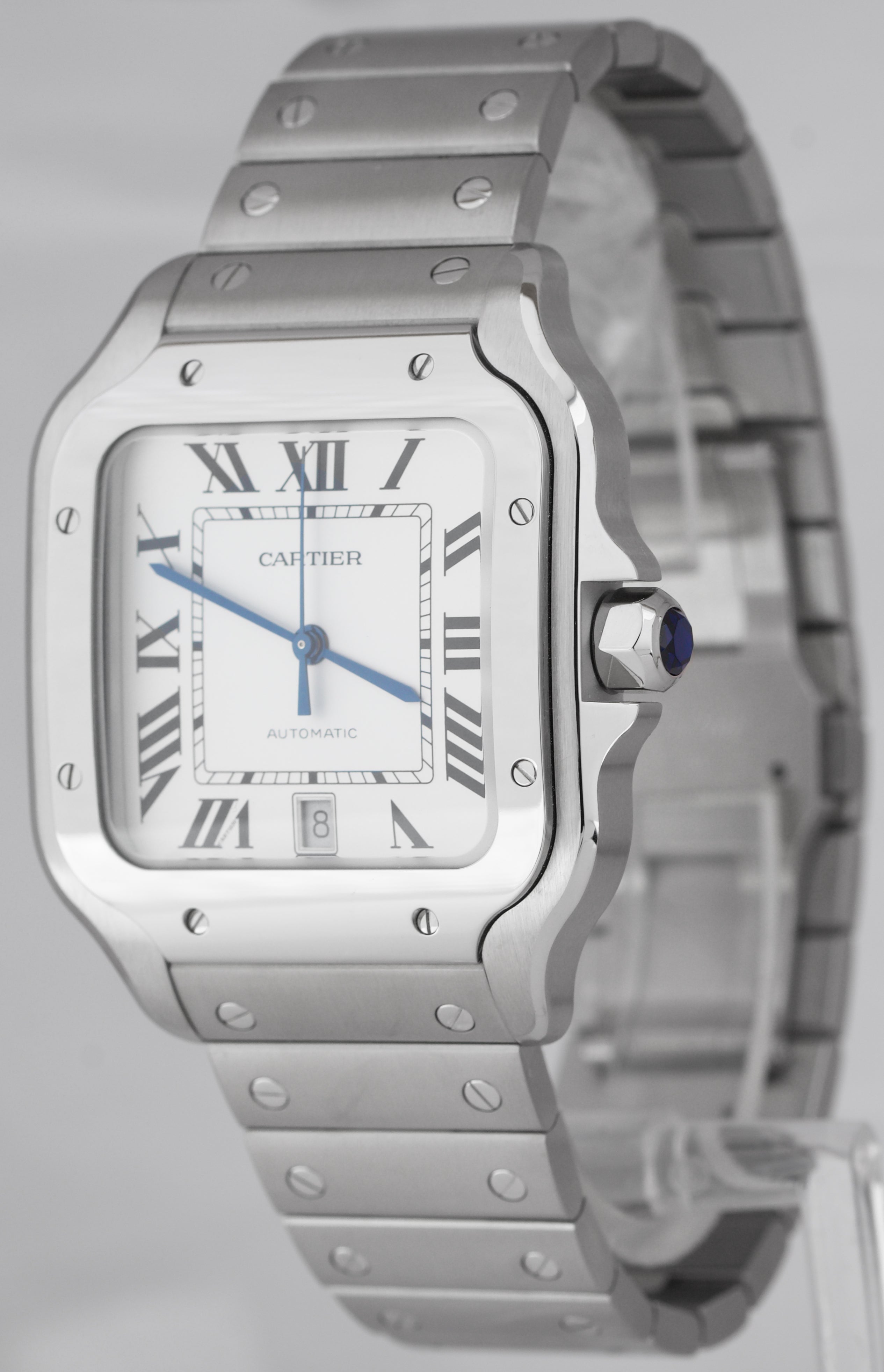 NEW Stickered Cartier Santos 42mm Automatic Stainless White 4072 Watch WSSA0018