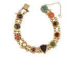 Women's Vintage Estate 14k Yellow Gold Cabochon Gemstone Slide Charm Bracelet