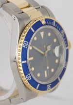 Vintage Rolex Submariner 16803 Two-Tone Gold Steel Tropical Blue 40mm Date Watch