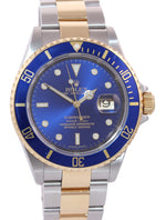 2008 GOLD BUCKLE Rolex Submariner 16613 Gold Steel Blue Watch Box Rehaut