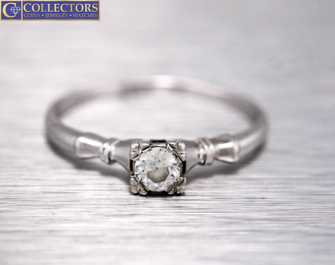Ladies Vintage Estate 14K White Gold 0.33ct Diamond Solitaire Engagement Ring