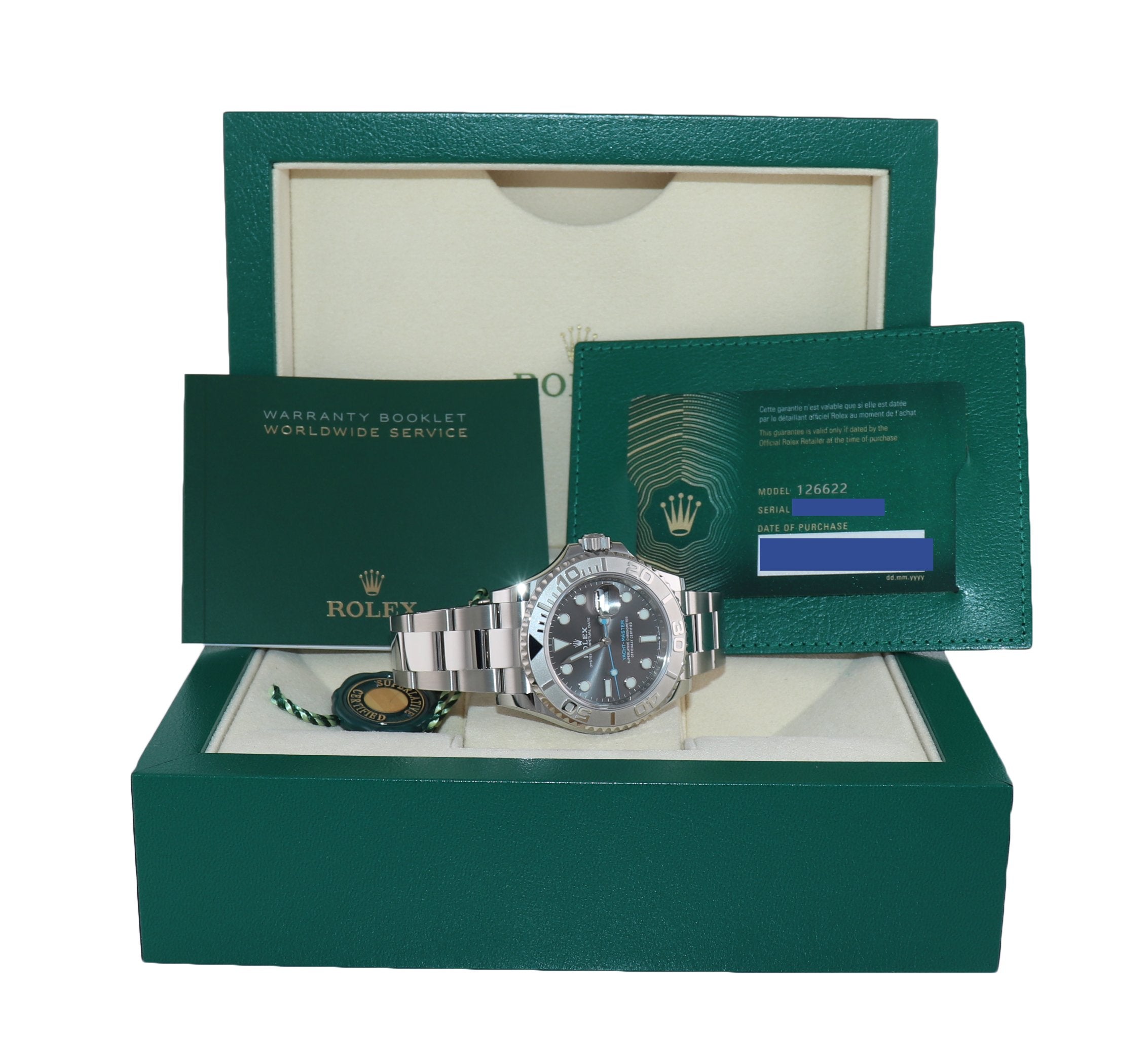 NEW 2021 PAPERS Rolex Yacht-Master 126622 Steel Platinum Rhodium Blue Watch Box