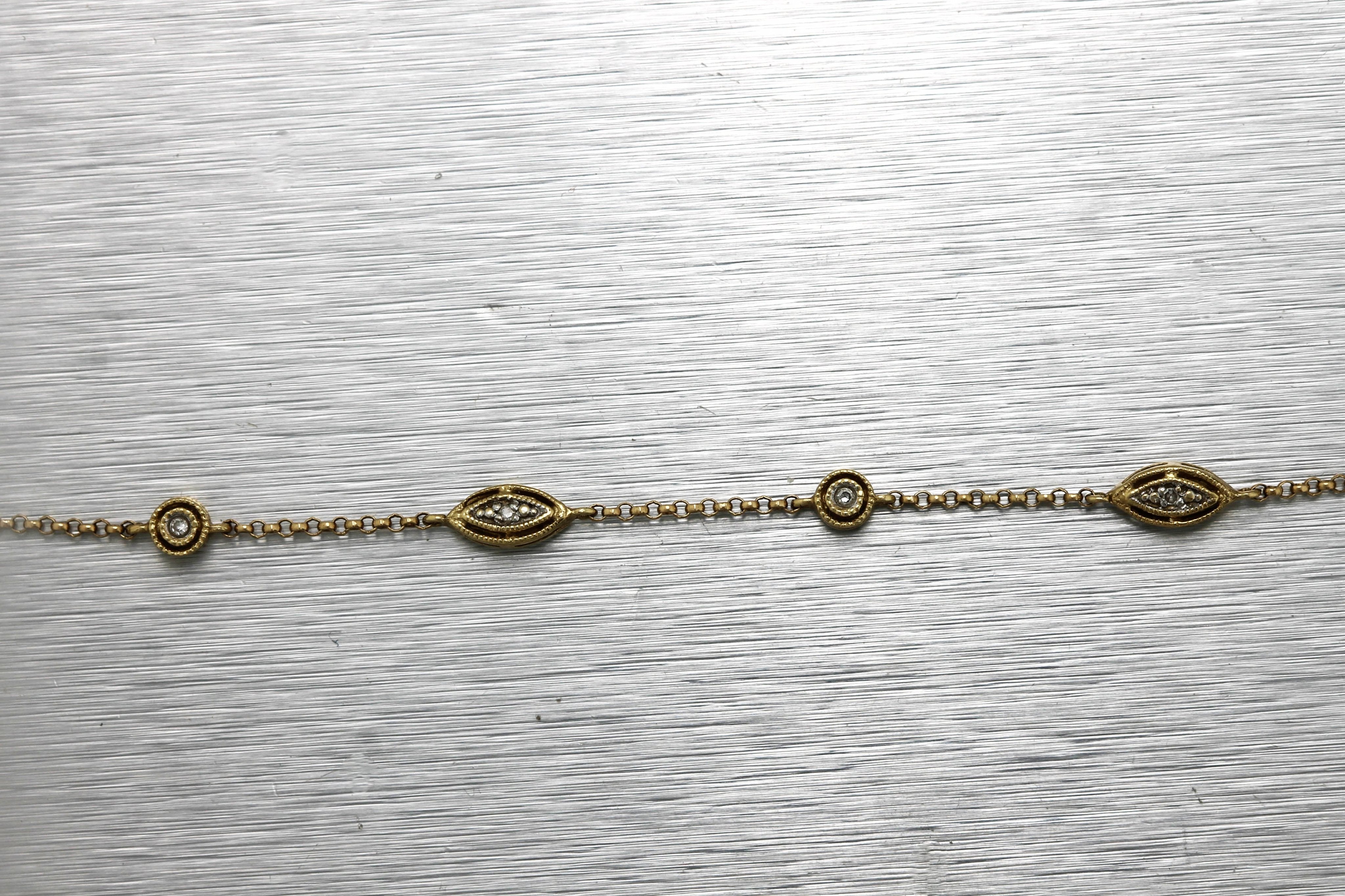 Ladies Estate 14K 585 Yellow Gold 0.26ctw Diamond Station Chain 14.50" Necklace