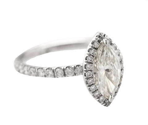 Platinum 1.04 CT I-J SI1 Marquise Brilliant Diamond Halo Engagement Ring EGL