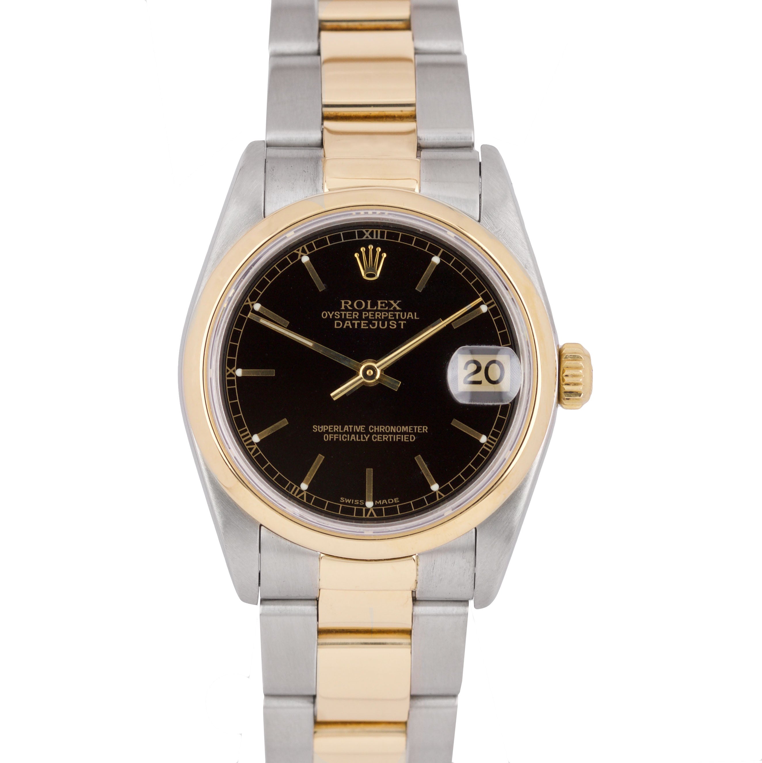 Ladies Rolex DateJust Midsize Black Two-Tone 31mm Smooth Steel Gold 78243 Watch