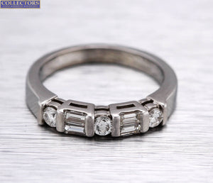 Ladies 14K White Gold 0.50ctw Baguette Round Cut Diamond Wedding Band Ring