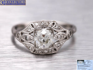 Antique Art Deco Platinum 0.89ctw Old European Diamond Engagement Ring EGL USA