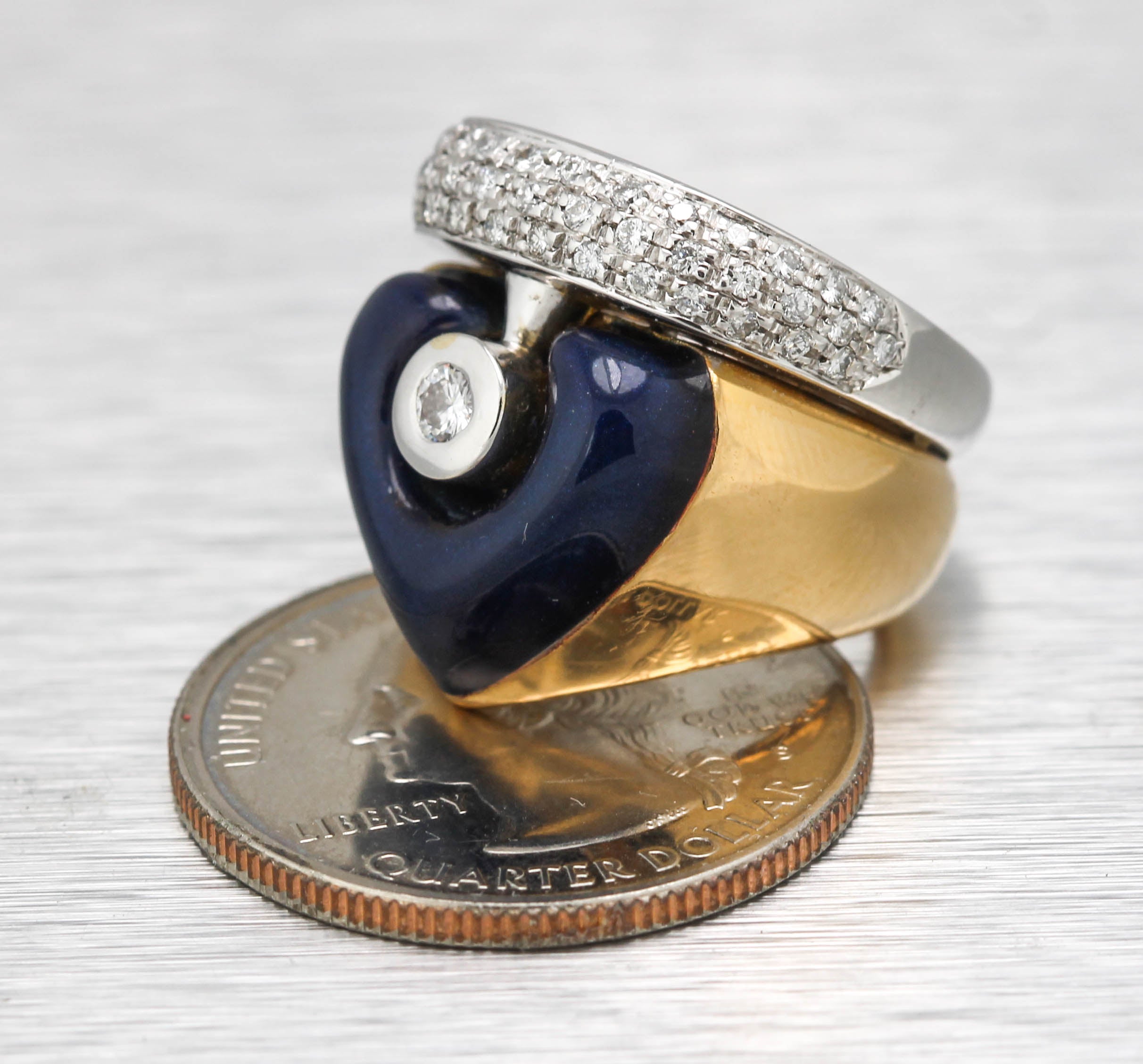 La Nouvelle Bague 750 18K Yellow White Gold 0.53ctw Diamond Enamel Heart Ring