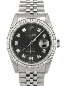 Men's Rolex DateJust 36mm Steel Diamond Rhodium Anniversary Jubilee Watch 16030