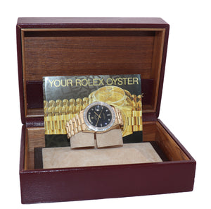 BAGUETTE DIAMOND BEZEL Rolex President 36mm 18038 Yellow Gold Black Dial Watch