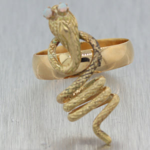 1890's Antique Victorian 18k Yellow Gold 0.10ctw Opal Snake Ring