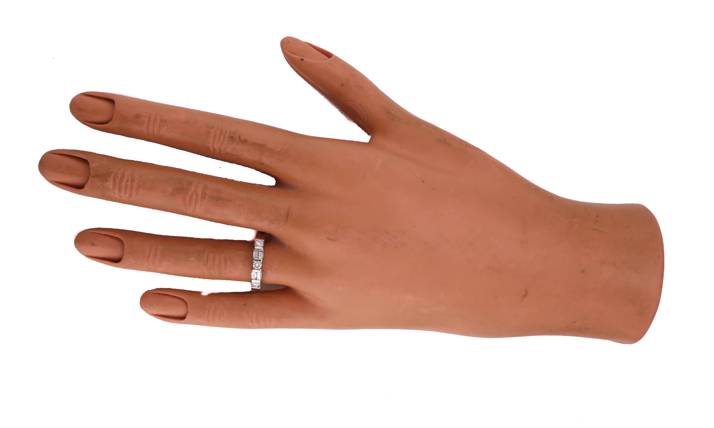 Ladies 14K White Gold 0.50ctw Baguette Round Cut Diamond Wedding Band Ring
