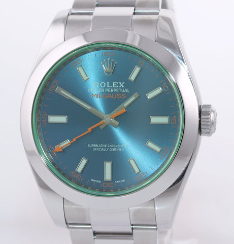 2019 MINT Rolex Milgauss Blue Anniversary Green 116400GV Steel Watch Box