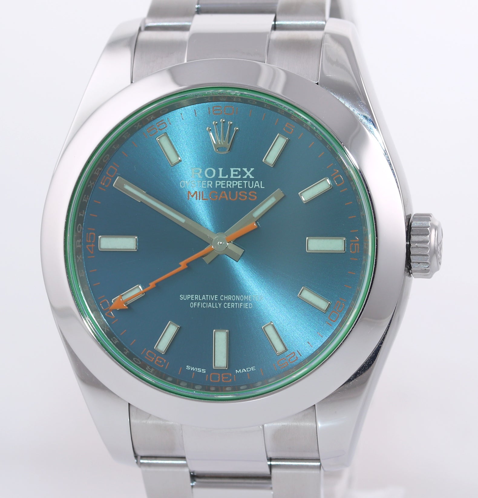 2020 PAPERS Rolex Milgauss Blue Dial Anniversary Green 116400GV Steel Watch Box