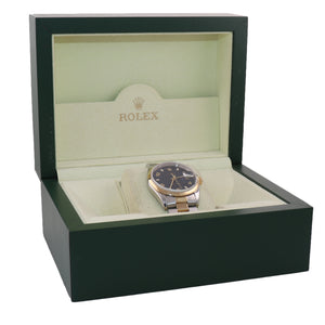 MINT Rolex Oyster Date 18k Gold Steel Two Tone Blue Arabic Dial 34mm 15203 Watch