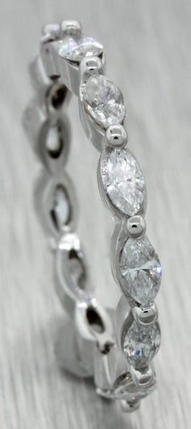 Vintage Estate 14k White Gold 1.23ct Marquise Diamond Eternity Wedding Band Ring