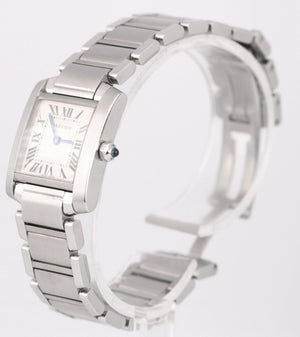 Ladies Cartier Tank Francaise 2384 Stainless Silver Ivory Roman Quartz Watch