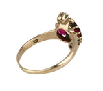 Women's Antique Victorian 14K Yellow Gold Ruby Seed Pearl Cluster Cocktail Ring