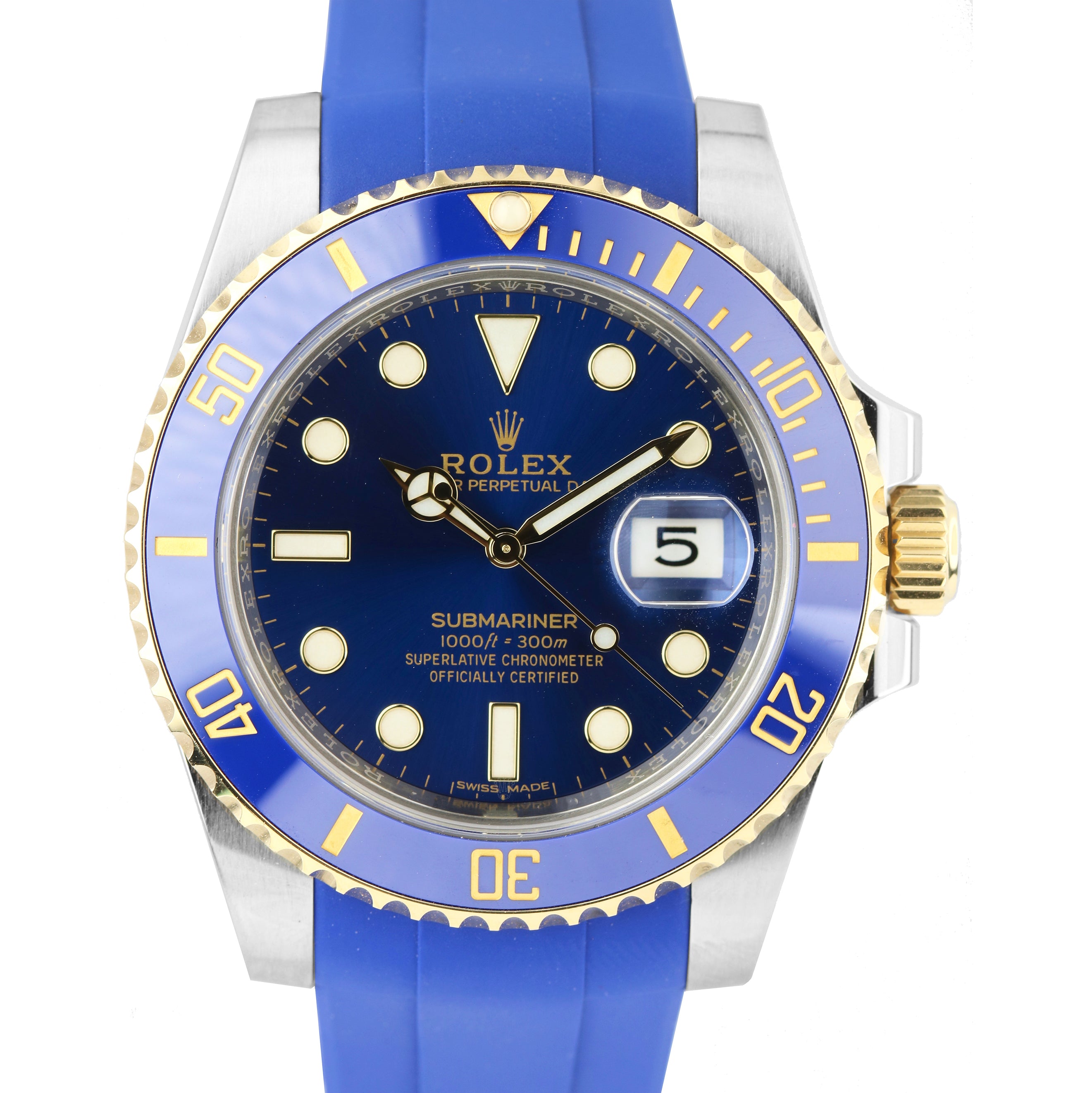 Rolex Submariner Date 40mm Ceramic Two-Tone Gold Blue Watch 116613 LB